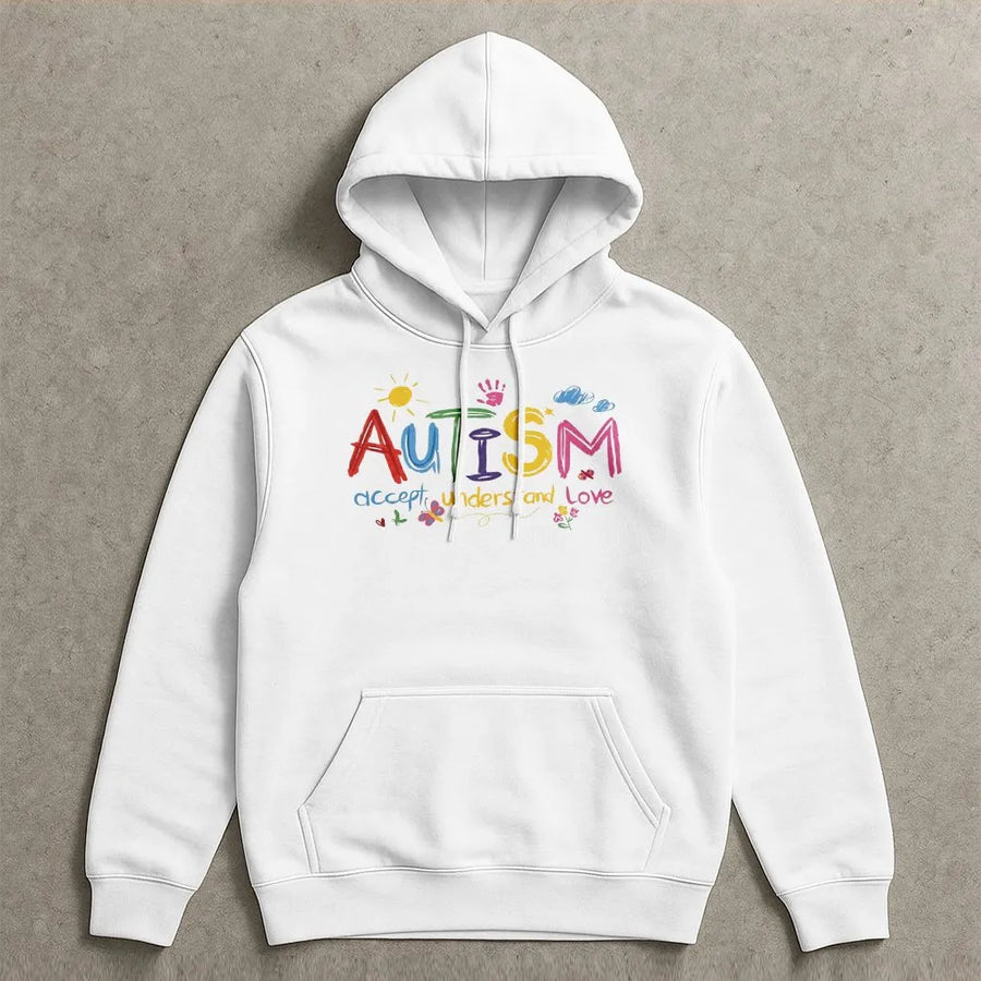 Autism Awareness Hoodie | Accept Understand Love Colorful Graphic | Premium Cotton Blend | Unisex Gift for Teachers and Parents