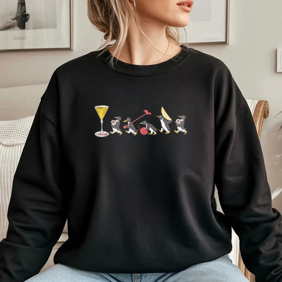 Funny Penguin Sweatshirt | Cocktail Marching Graphic Pullover | Premium Cotton Blend | Unisex Streetwear Novelty Gift