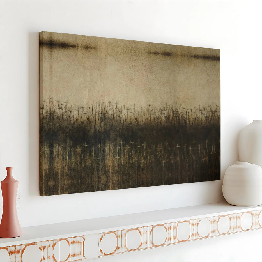 Abstract Cross Canvas Wall Art | Rustic Textured Faith Landscape Print | Premium Thick Gallery Wrap | Christian Home Decor Gift