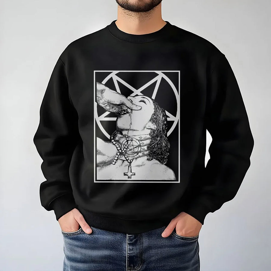 Gothic Occult Graphic Sweatshirt | Pentagram & Rosary Art | Premium Cotton Blend | Edgy Alternative Streetwear for Men and Women