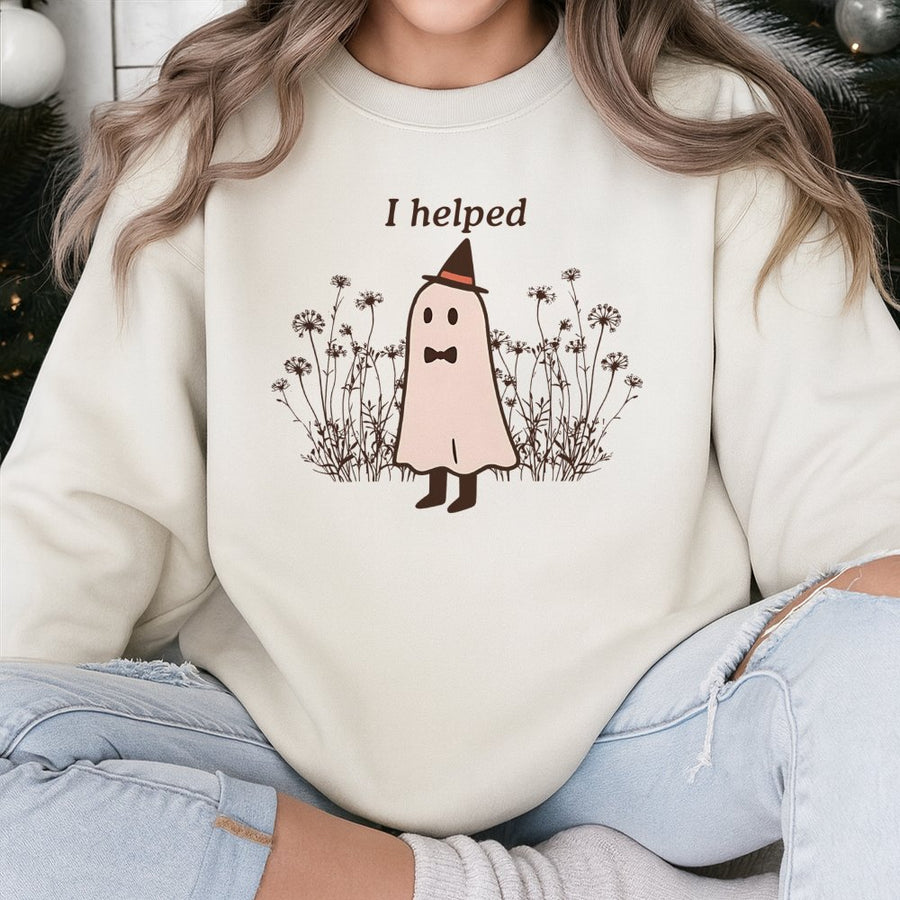 I Helped Ghost Sweatshirt | Funny Halloween Pregnancy Announcement | Soft Cotton Blend Crewneck | Cute Spooky Gift for New Parents