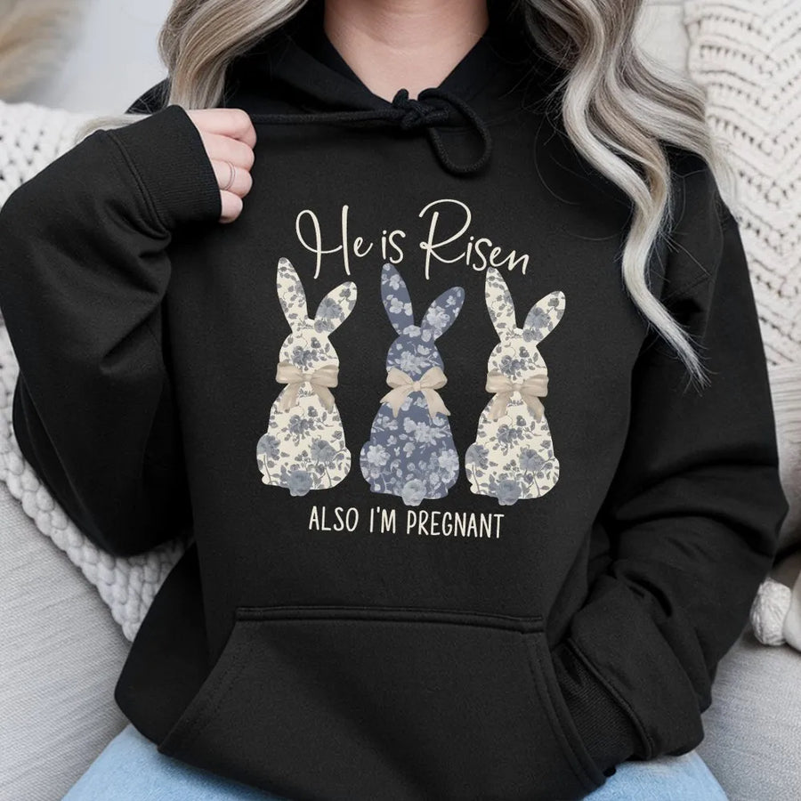 Easter Pregnancy Announcement Hoodie | Floral Bunny Rabbit Graphic | Cotton-Blend Premium Comfort | Funny Baby Reveal Gift for Mom-to-Be
