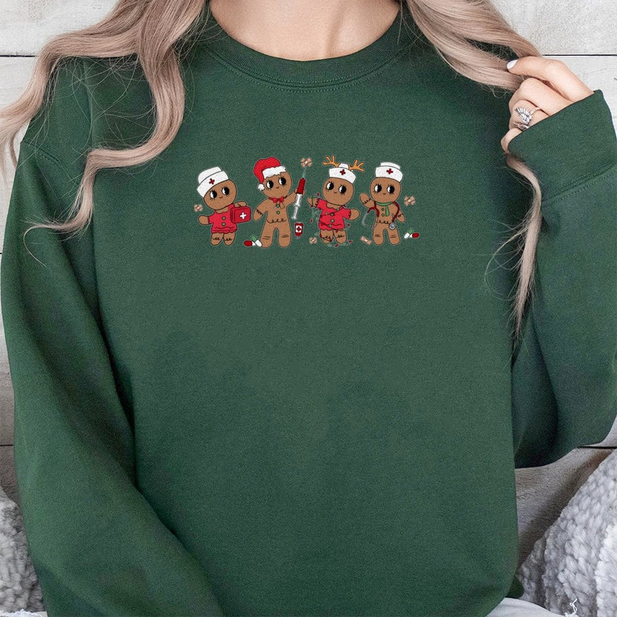 Christmas Nurse Gingerbread Sweatshirt | Cute Medical Holiday Graphic Print | Soft Cotton Blend Crewneck | Healthcare Worker Holiday Gift Idea