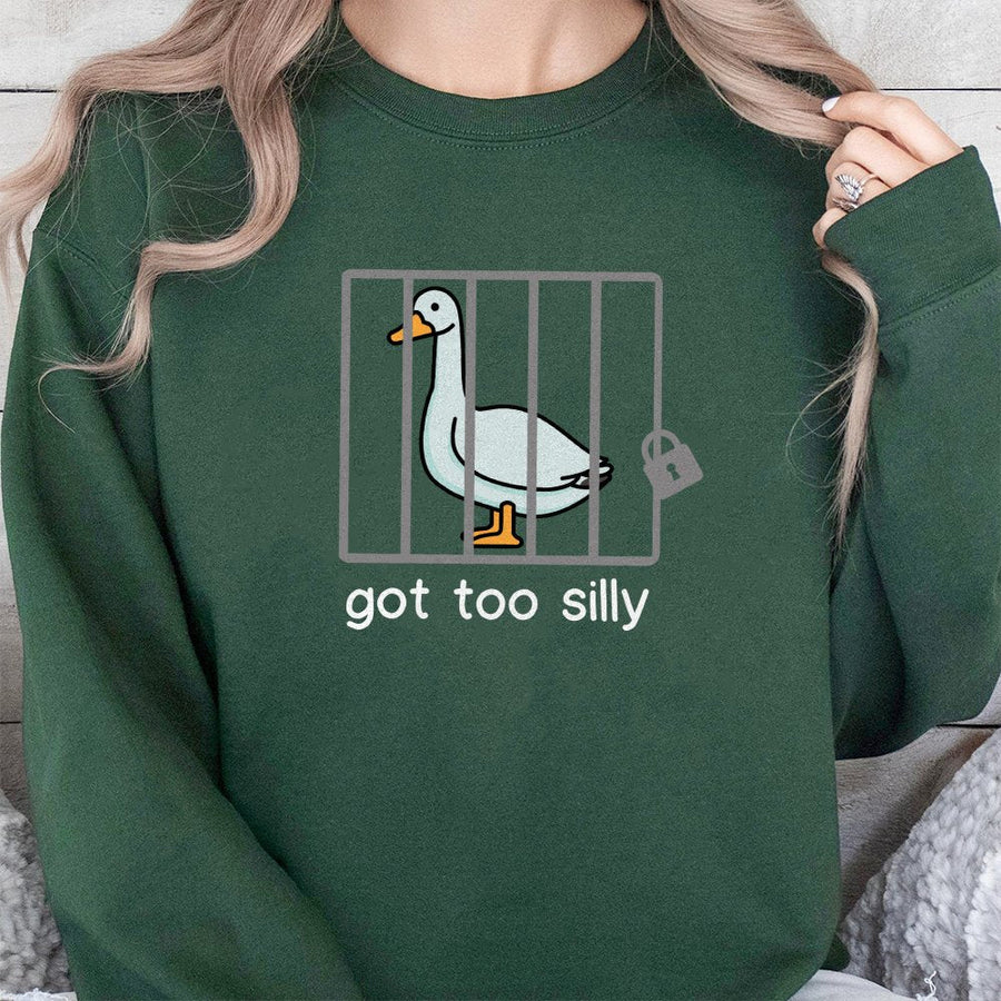 Got Too Silly Goose Sweatshirt | Funny Jail Bird Graphic Design | Soft Cotton Blend Unisex Pullover | Humorous Meme Gift for Friends