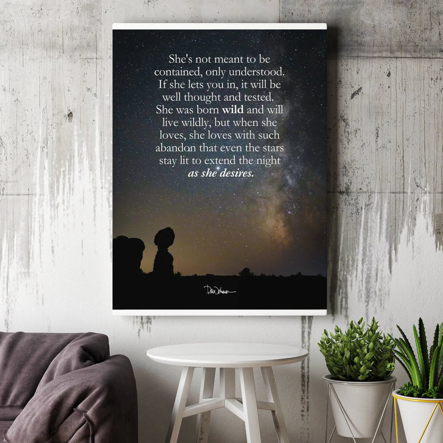 She’s Not Meant To Be Contained Quote Canvas | Starry Night Sky Wall Art | Premium Fade-Resistant Print | Empowering Gift For Women