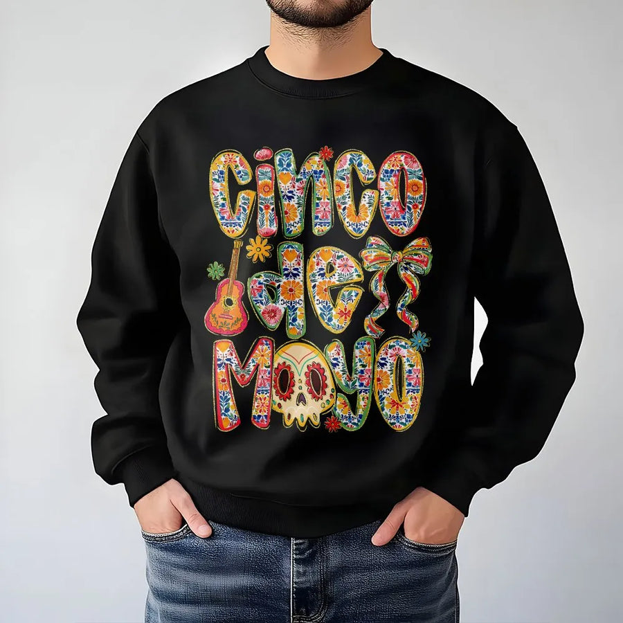 Cinco De Mayo Sweatshirt | Floral Sugar Skull Graphic Sweatshirt | Soft Cotton Blend | Mexican Fiesta Party Gift for Women