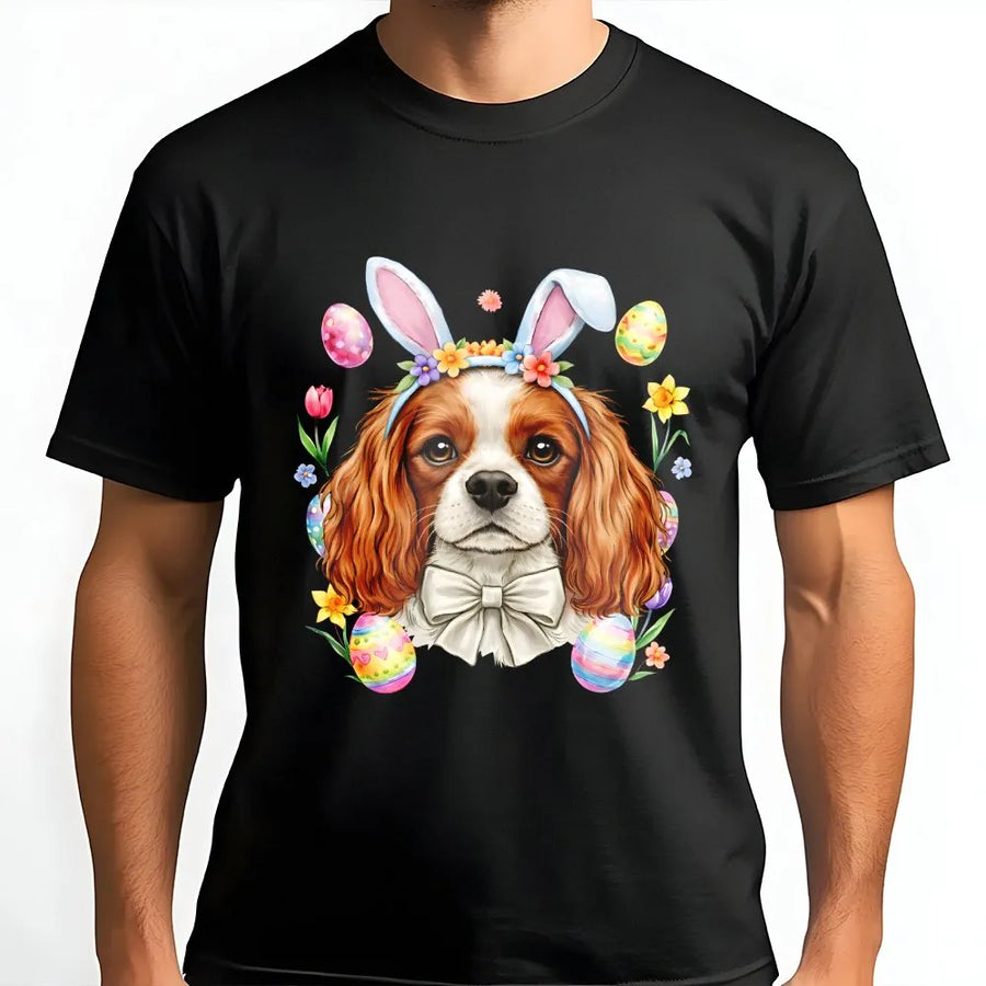 Cavalier King Charles Spaniel Easter T-Shirt | Cute Puppy Bunny Ears Graphic | 100% Cotton Premium Tee | Spring Holiday Gift for Dog Lovers