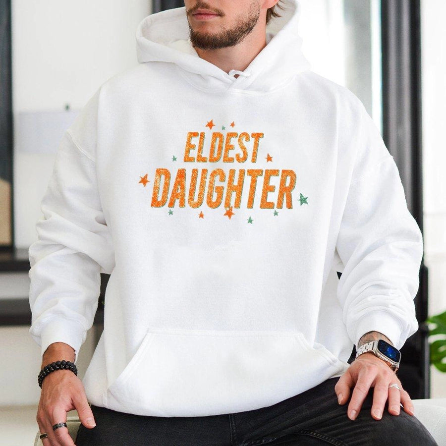 Eldest Daughter Hoodie | Retro Star Graphic Pullover | Premium Cotton Blend | Funny Sibling Birthday Gift For Sisters