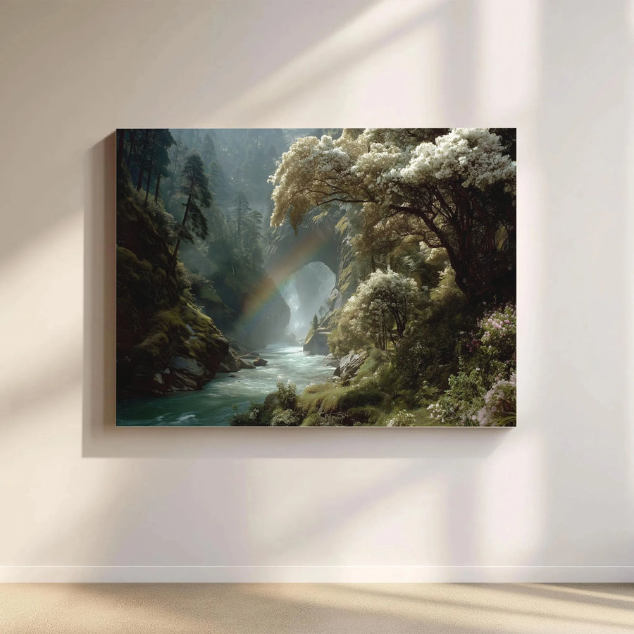 Forest River Landscape Canvas Print | Enchanting Canyon Rainbow Wall Art | Premium Gallery-Wrapped Fade-Resistant Decor | Serene Nature Home Gift