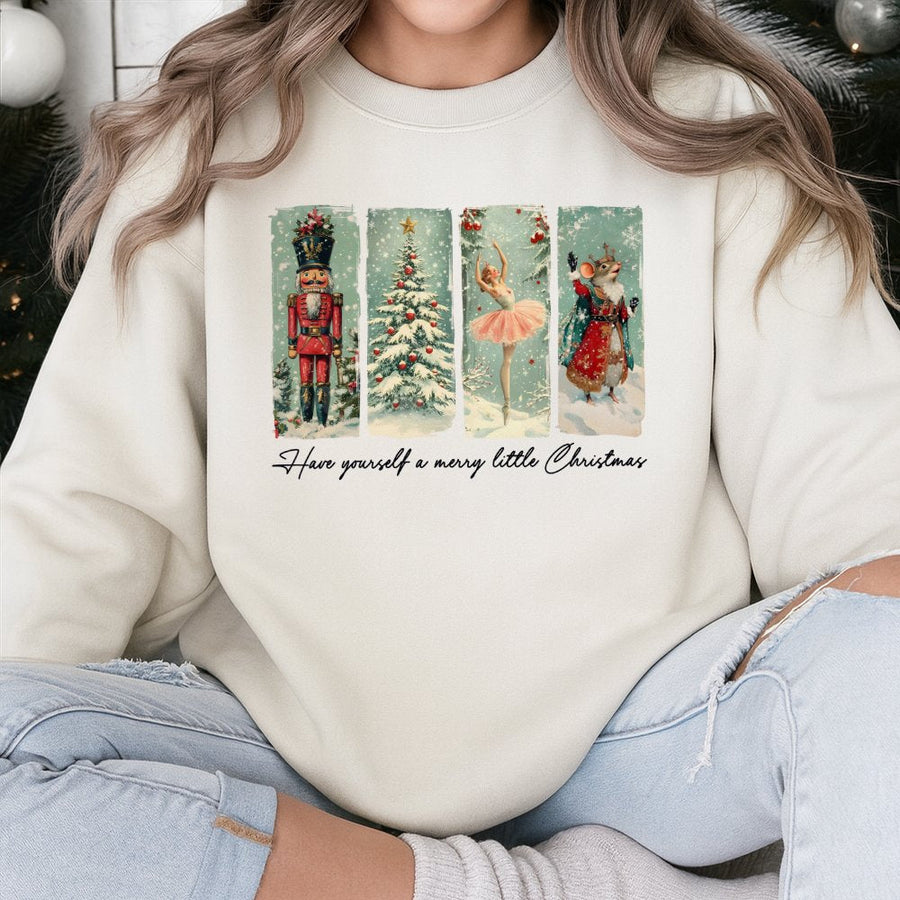 Nutcracker Christmas Sweatshirt | Vintage Ballet Mouse & Tree Graphic | Premium Cotton Blend | Festive Holiday Gift for Women and Men