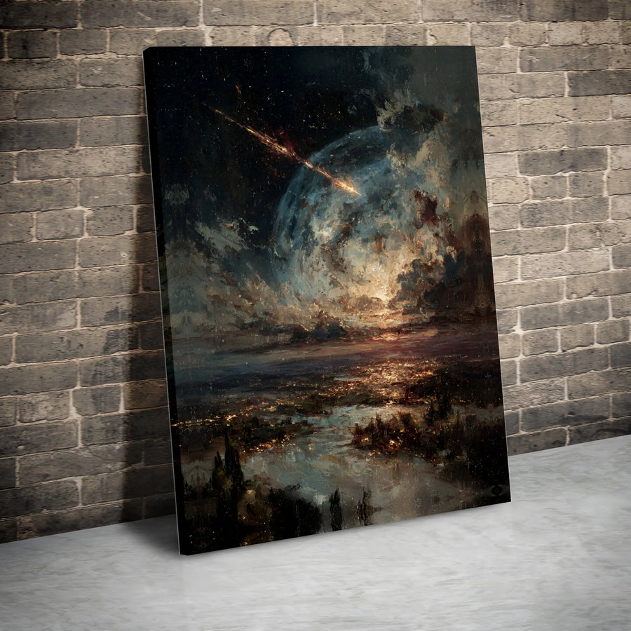 Meteor Impact Cityscape Wall Art | Cinematic Sci-Fi Galaxy Canvas | Gallery Quality 1.25 Inch Thick Profile | Modern Home & Office Decor Gift