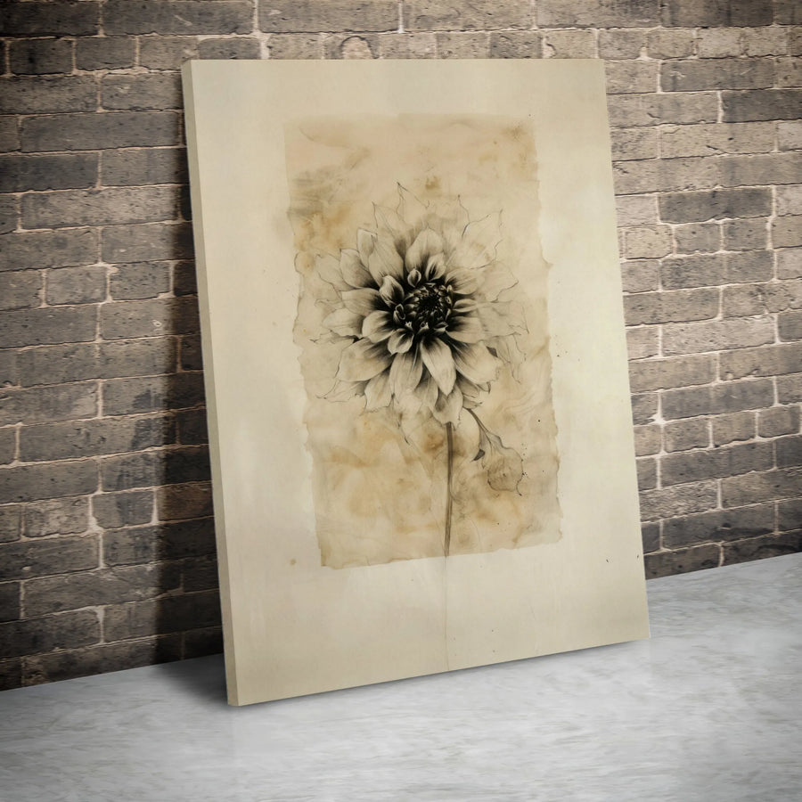 Vintage Botanical Dahlia Canvas Print | Sepia Flower Sketch Wall Art | Premium Fade-Resistant Gallery Wrap | Elegant Home Decor Gift