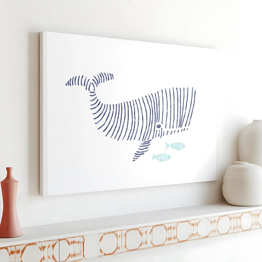Minimalist Whale Canvas Wall Art | Coastal Line Art Illustration | Premium Gallery Wrapped Canvas | Nursery Decor Gift