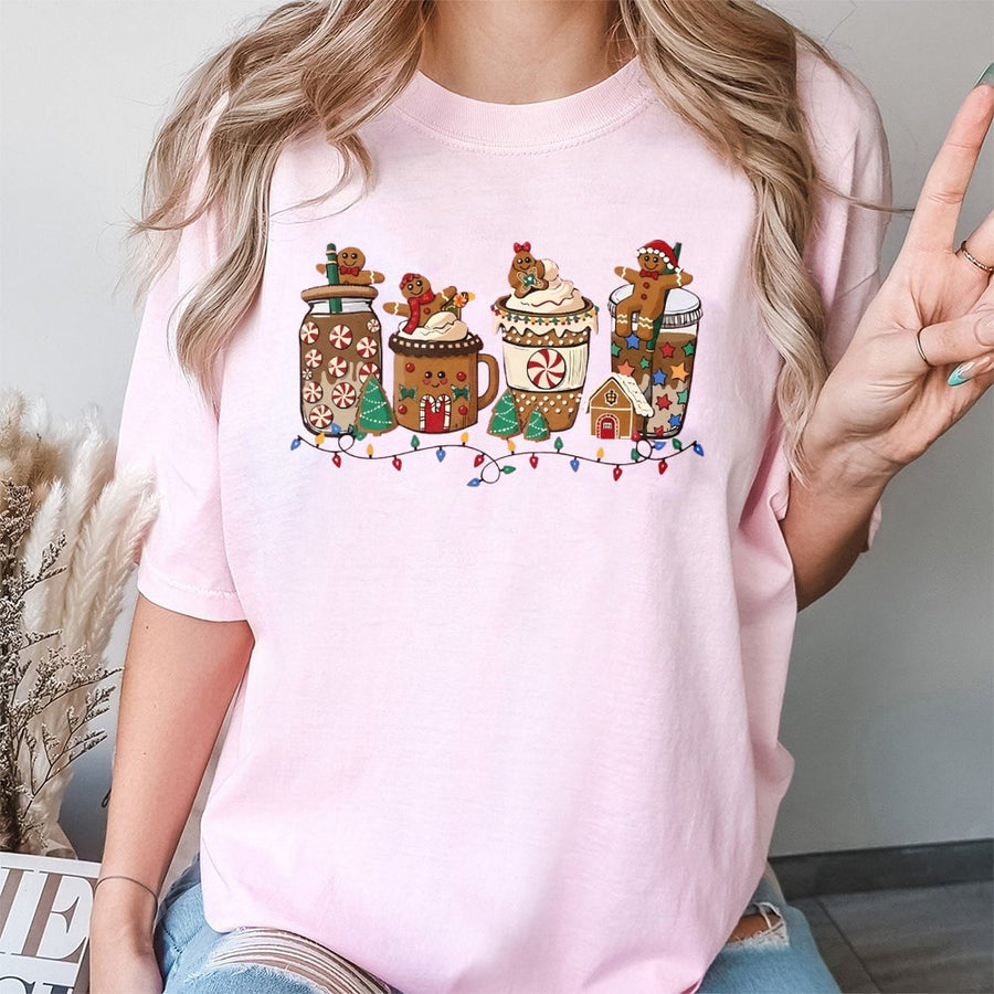 Christmas Gingerbread Coffee T-Shirt | Festive Holiday Drink Graphic Print | 100% Cotton Premium Tee | Cute Winter Seasonal Gift For Women