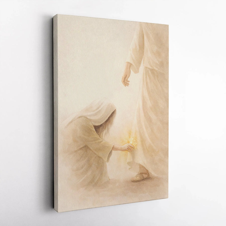 Christian Wall Art Canvas Print | Woman Touching Hem of Jesus' Garment | Premium Gallery Wrap | Inspirational Faith Based Home Decor Gift
