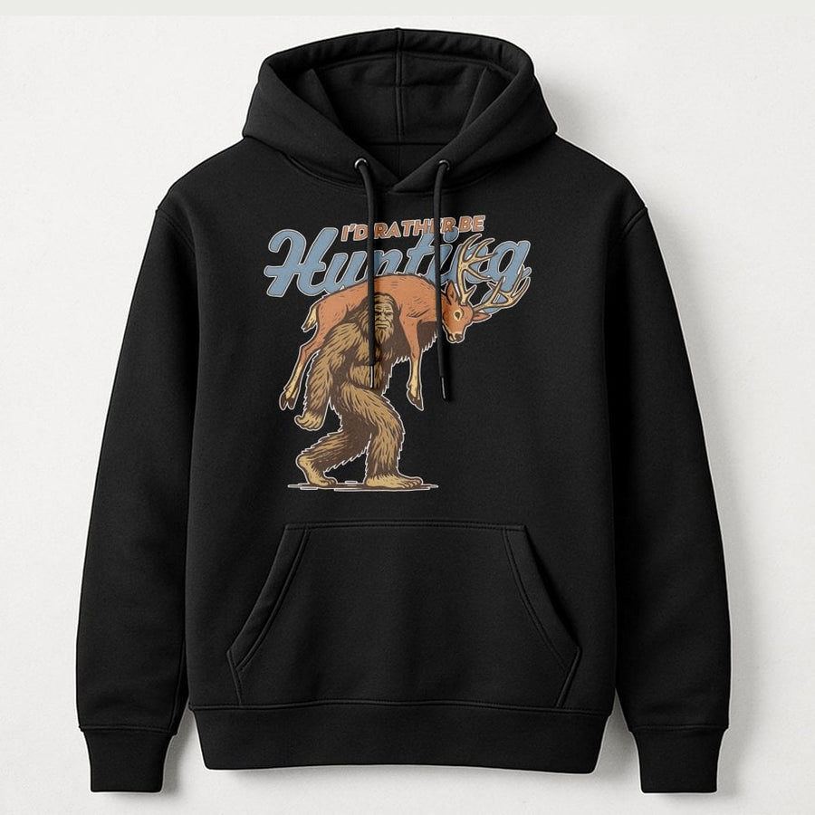 Bigfoot Hunting Hoodie | Sasquatch Carrying Deer Graphic | Premium Cotton Blend | Funny Outdoorsman Gift for Hunter