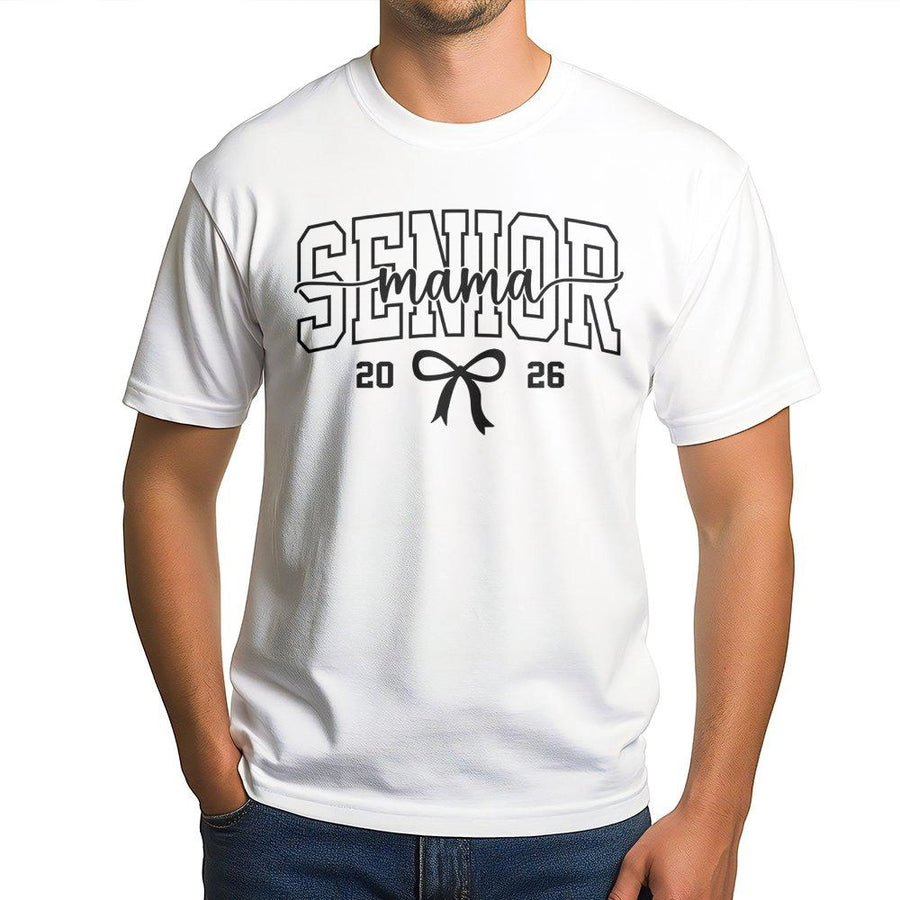Senior Mama 2026 T-Shirt | Varsity Letter Graphic With Bow | Soft Cotton Premium Quality | Graduation Season Gift For Proud Mothers