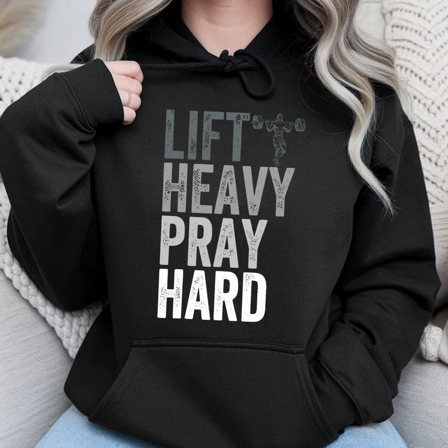 Lift Heavy Pray Hard Hoodie | Christian Faith Weightlifting Graphic | Premium Cotton | Gym Motivation Gift for Men & Bodybuilders