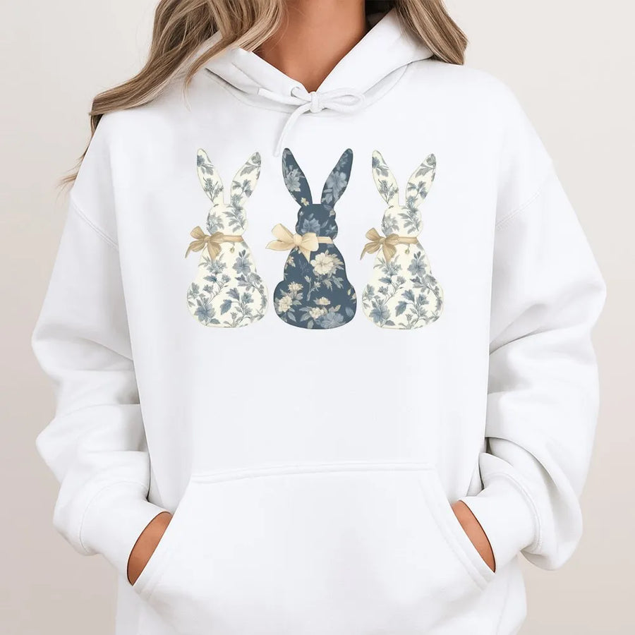 Floral Bunny Hoodie | Coquette Bow & Vintage Botanical Rabbit Graphic | Premium Soft Cotton Blend | Cute Cottagecore Easter Gift for Women