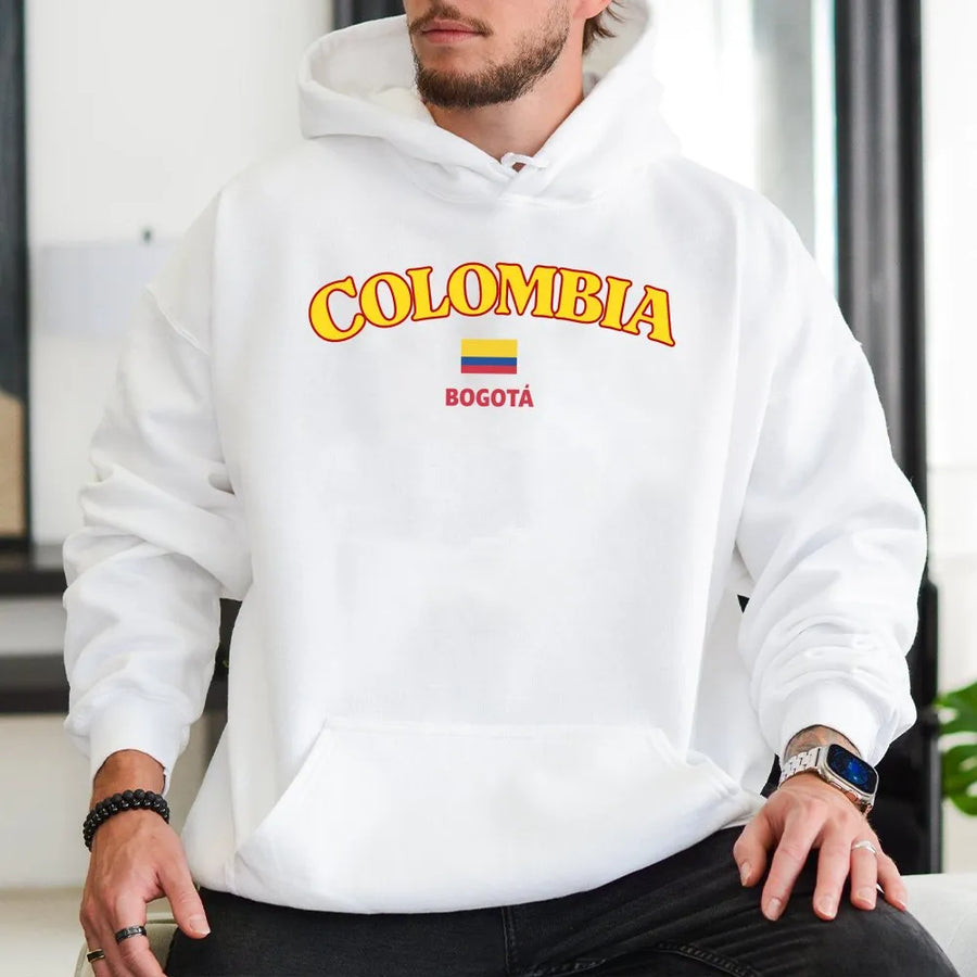 Colombia Hoodie | Vintage Bogota Flag Graphic | Soft Cotton Blend | Colombian Pride Travel Gift