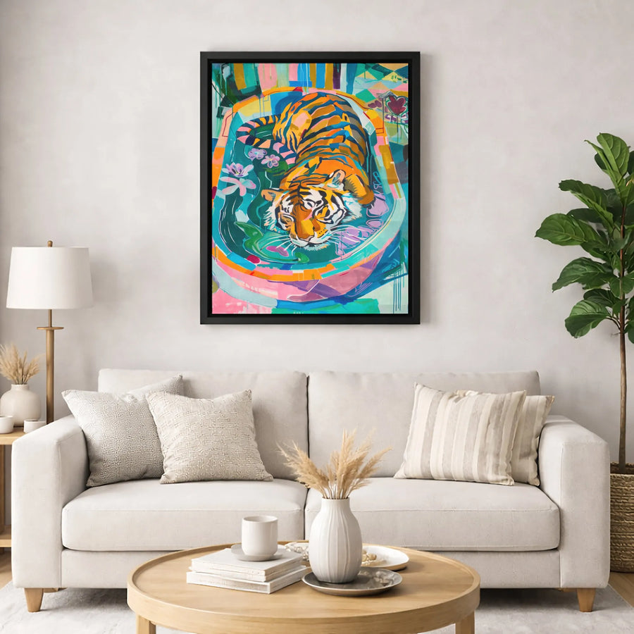 Colorful Tiger Canvas Print | Abstract Floral Jungle Wall Art | Gallery Quality 1.25-inch Profile | Modern Living Room Home Decor Gift