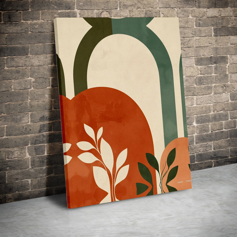 Abstract Botanical Wall Art | Modern Arch and Leaf Design | Premium Canvas Print | Boho Living Room Decor Gift