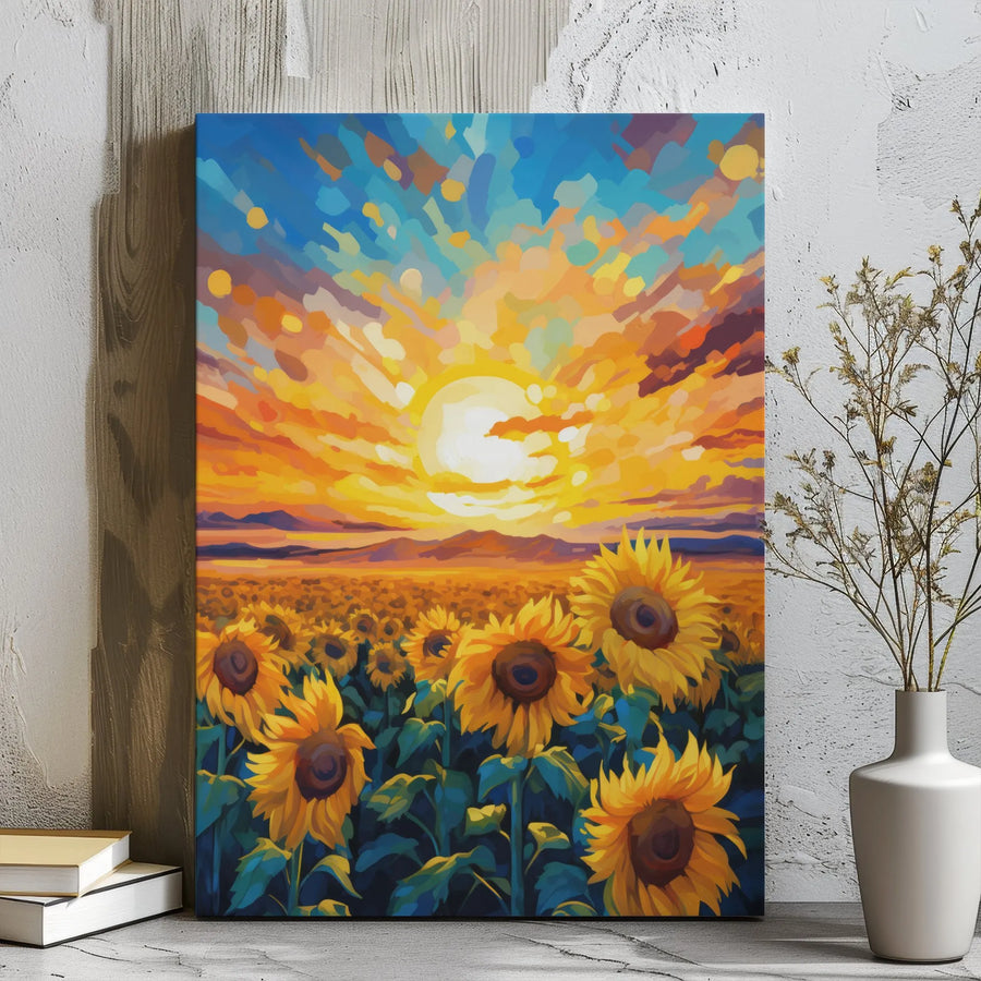 Sunflower Field Wall Art | Vibrant Sunset Impressionist Canvas | Premium 1.25" Gallery Wrap | Floral Home Decor Gift