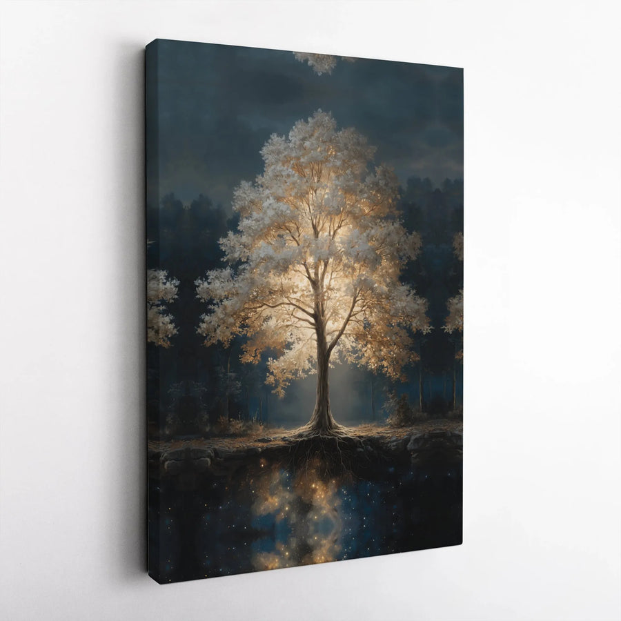 Luminous Tree of Life Canvas Art | Cosmic Forest Reflection Wall Decor | Premium 1.25" Gallery Wrap | Enchanting Bedroom & Living Room Gift