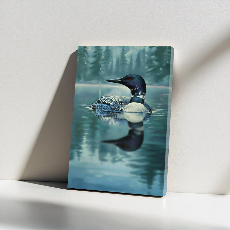 Loon Canvas Wall Art | Realistic Bird Painting on Misty Lake | Premium Gallery Wrap Canvas | Rustic Cabin Decor Gift for Nature Lover