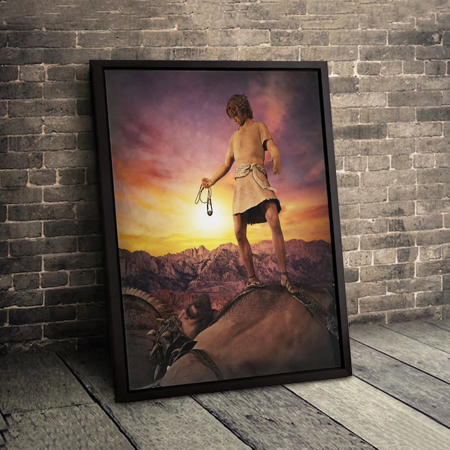 David and Goliath Canvas Print | Biblical Story Heroic Scene | 1.25 Inch Gallery Wrap | Religious Home Office Wall Art Gift