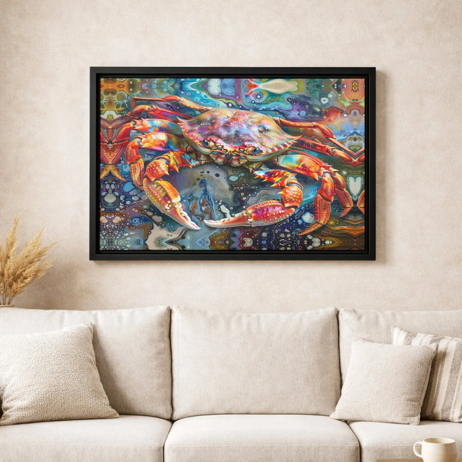 Psychedelic Crab Wall Art | Vibrant Rainbow Ocean Animal Canvas | Premium Fade-Resistant Gallery Print | Modern Home Decor Gift