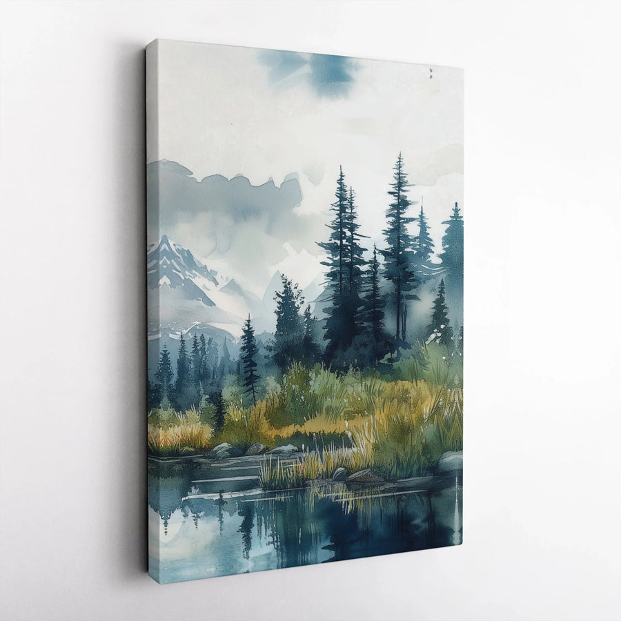 Mountain Forest Canvas Print | Watercolor Pine Tree Landscape | Premium Gallery Wrapped Canvas | Rustic Cabin & Lodge Decor Gift