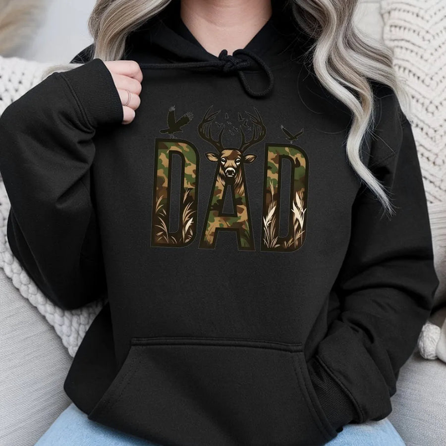 Deer Hunting Dad Hoodie | Best Buckin Dad Ever Camo Graphic | Soft Cotton Blend Pullover | Father's Day Gift for Hunter