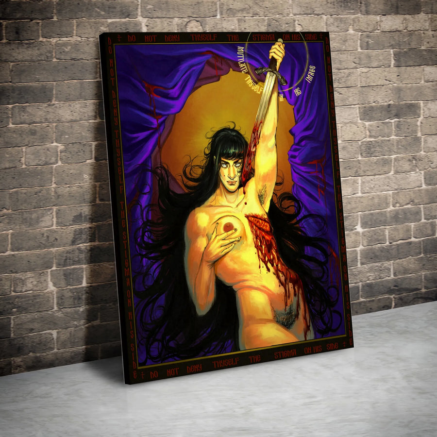 Stigmata Gothic Art Vertical Canvas | Dark Fantasy Occult Sword Illustration | Premium 1.25" Gallery Wrap Wall Decor | Unique Gift for Dark Art Collectors