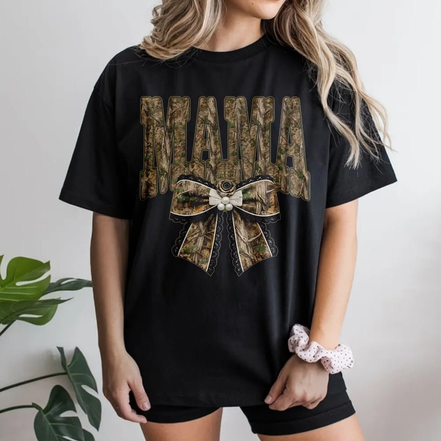 Camo Mama T-Shirt | Old School Camouflage Graphic Design | 100% Cotton Premium Tee | Unique Mother's Day Gift for Hunting Moms
