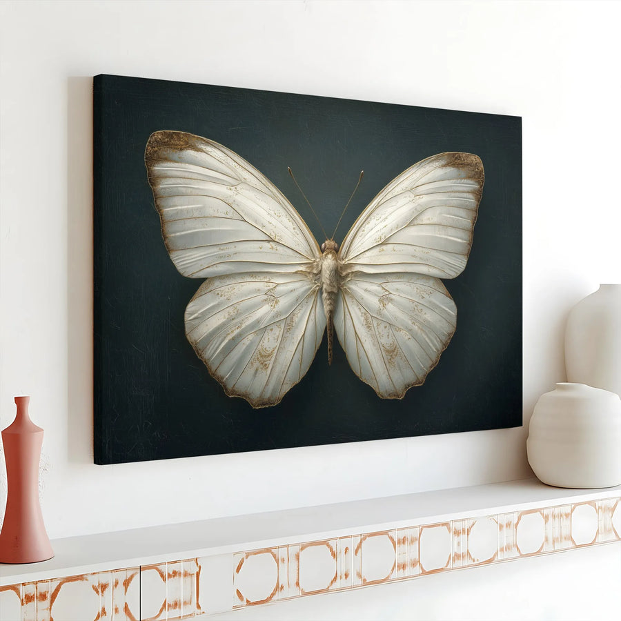 Butterfly Canvas Wall Art | Gold and White Butterfly with 3D Effect | Premium Gallery Quality Print | Modern Home Decor Gift