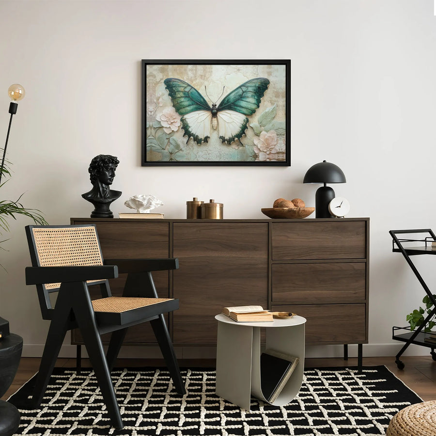 Teal Butterfly Canvas Wall Art | 3D Textured Floral Design | Premium Fade-Resistant Gallery Wrap | Elegant Nature Home Decor Gift