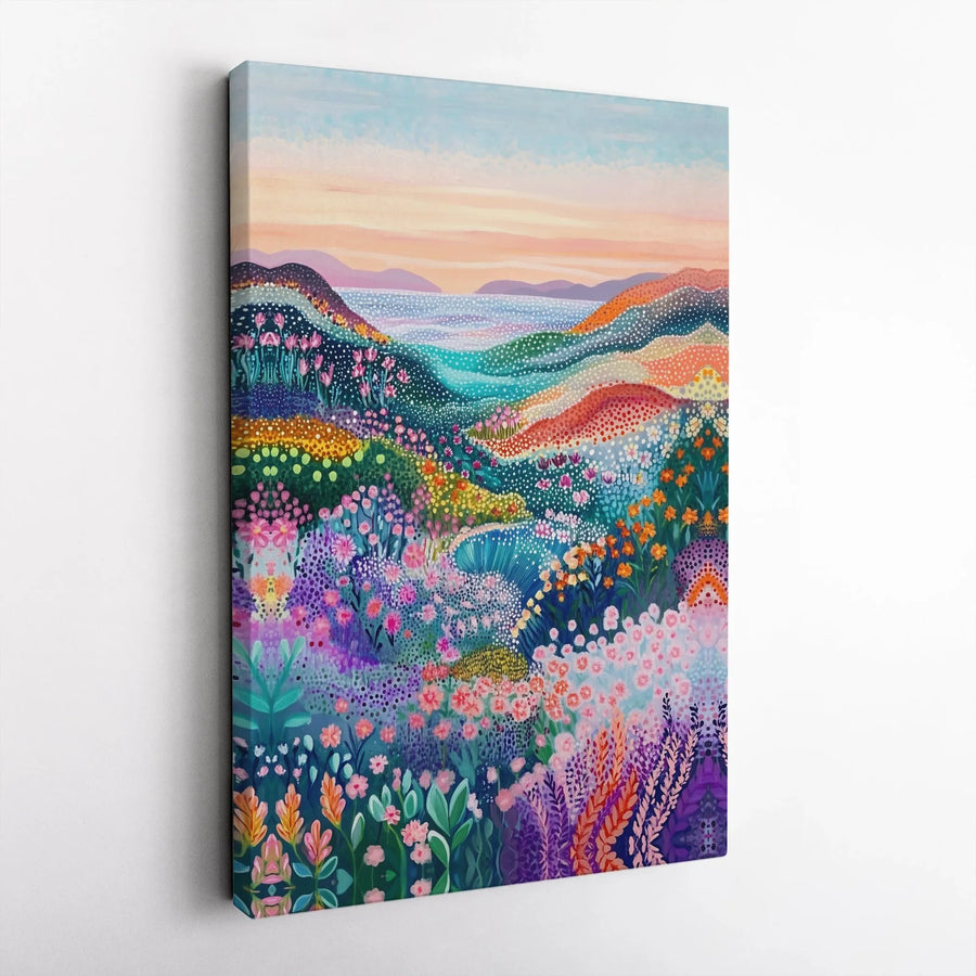 Colorful Floral Landscape Canvas Wall Art | Impressionist Meadow Field Print | Premium Gallery-Wrapped Decor | Botanical Nature Gift for Home