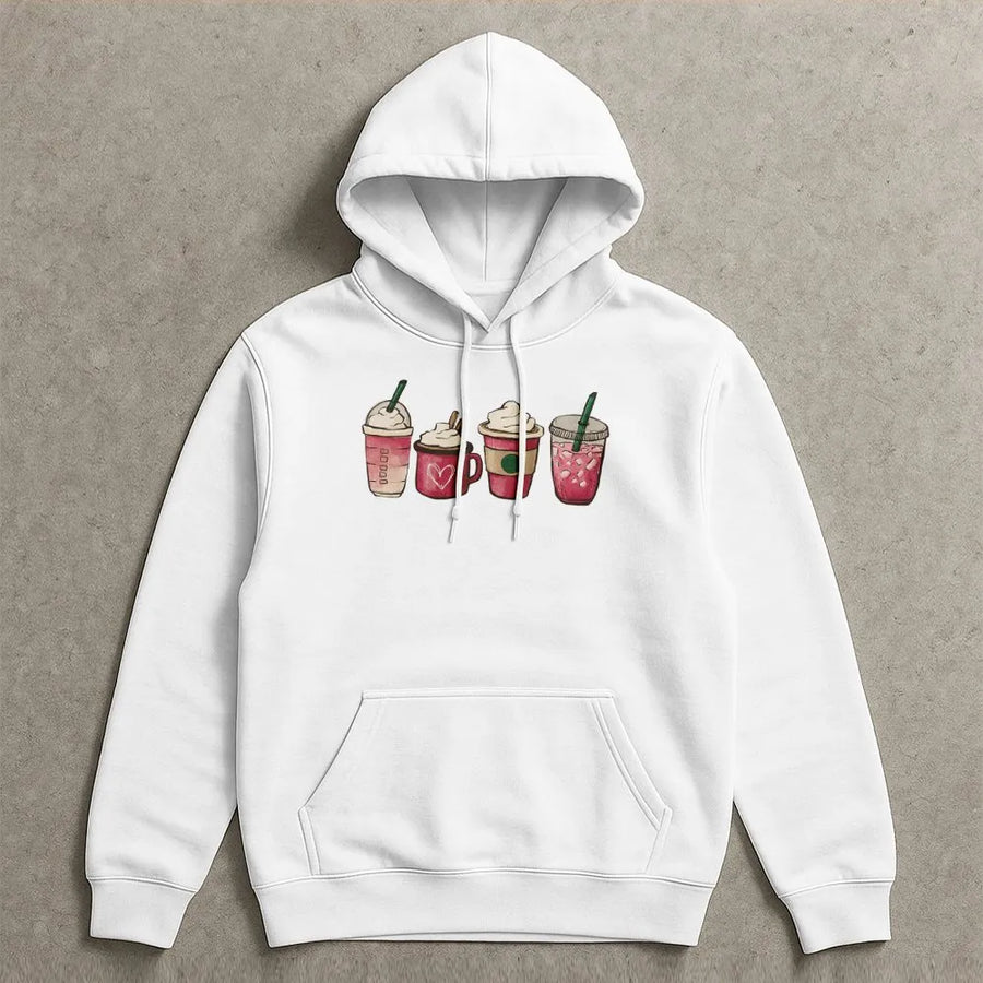 Valentine Coffee Hoodie | Cute Heart Drink Illustration | Premium Cotton Blend Sweatshirt | Valentine's Day Gift For Her