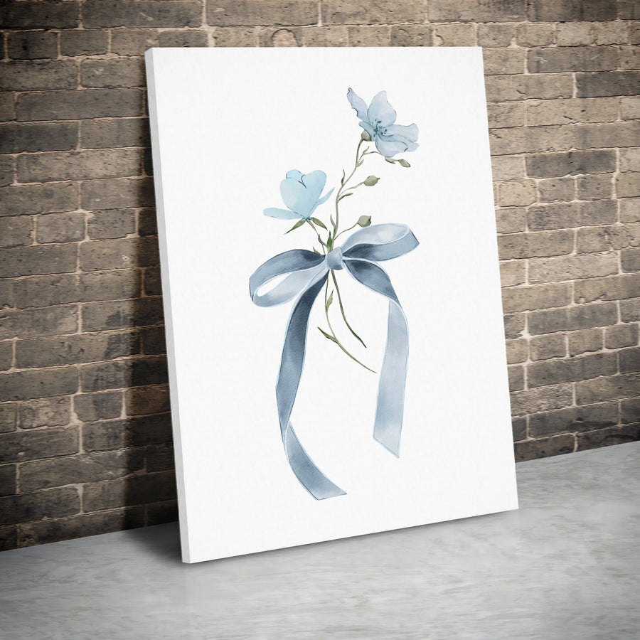 Minimalist Floral Canvas Art | Light Blue Wildflower with Ribbon | Premium Gallery Wrapped Canvas | Cottagecore Wall Decor Gift