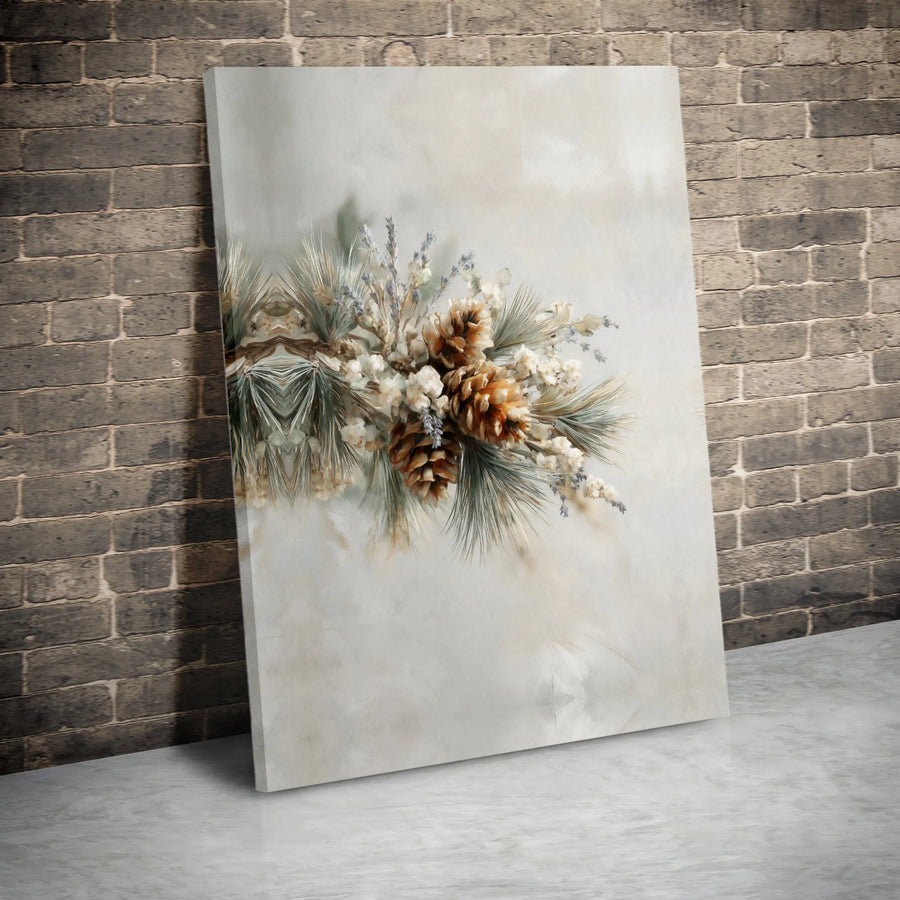 Winter Pine Cone Canvas Art | Botanical Lavender and White Floral Print | Premium Gallery Wrap 1.25 Inch Depth | Rustic Holiday Home Decor