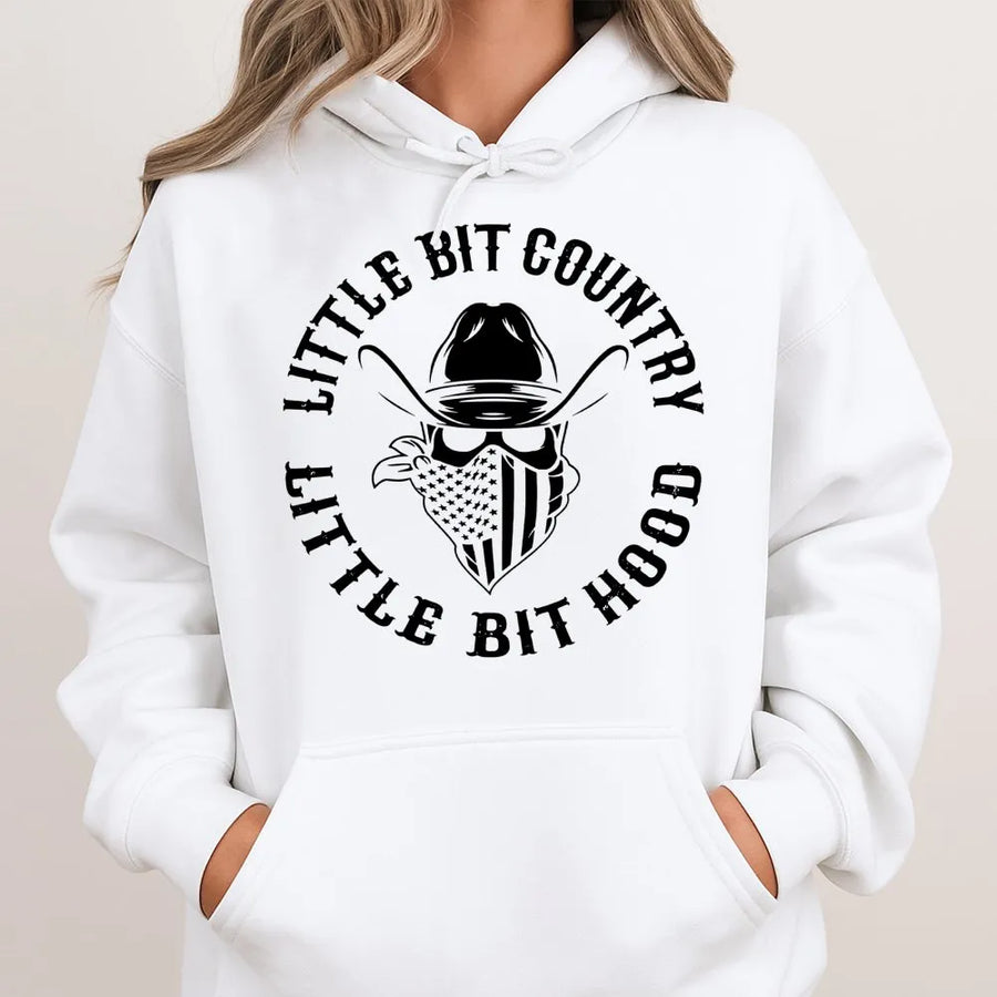 Little Bit Country Little Bit Hood Hoodie | Western Skull Graphic Print | Premium Soft Cotton Blend | Unisex Country Music Gift for Cowgirls and Cowboys