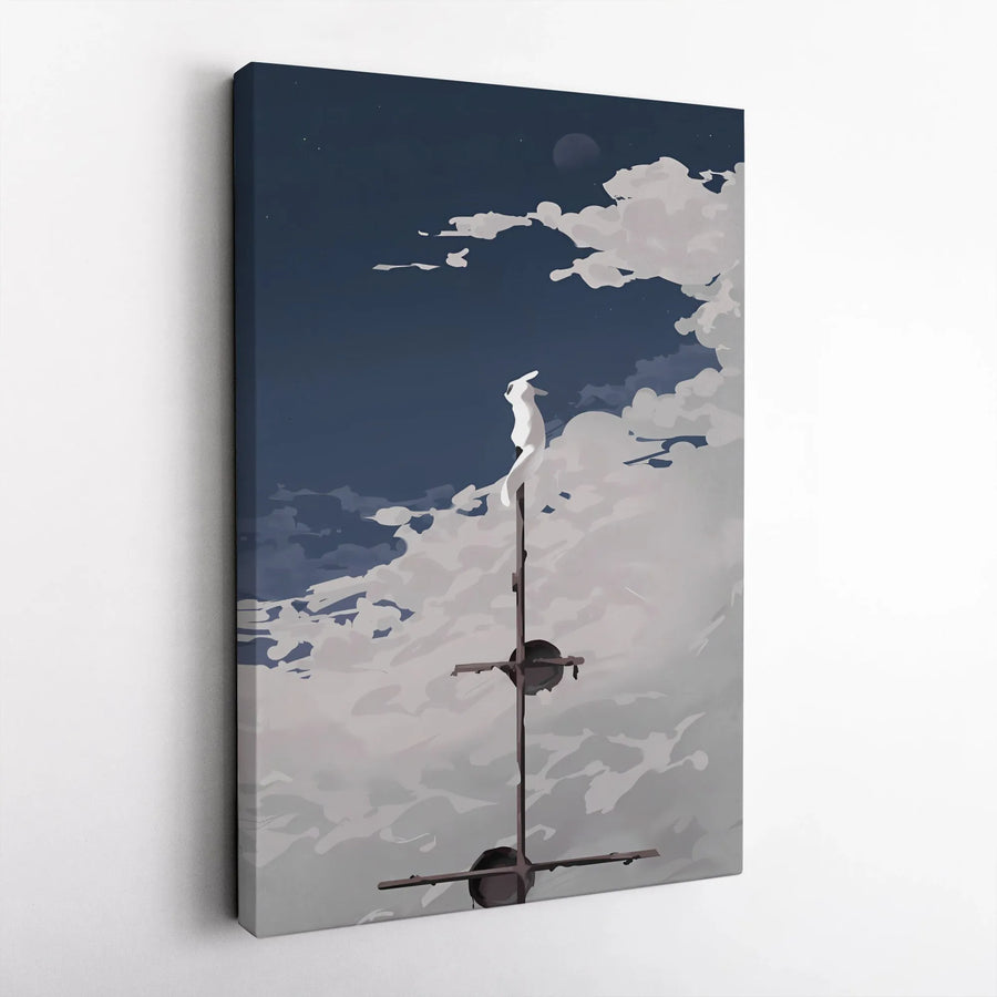 Surreal White Rabbit Wall Art | Dreamy Night Sky Cloud Canvas Print | Premium 1.25-inch Gallery Wrap | Whimsical Home Decor Gift for Rabbit Lovers