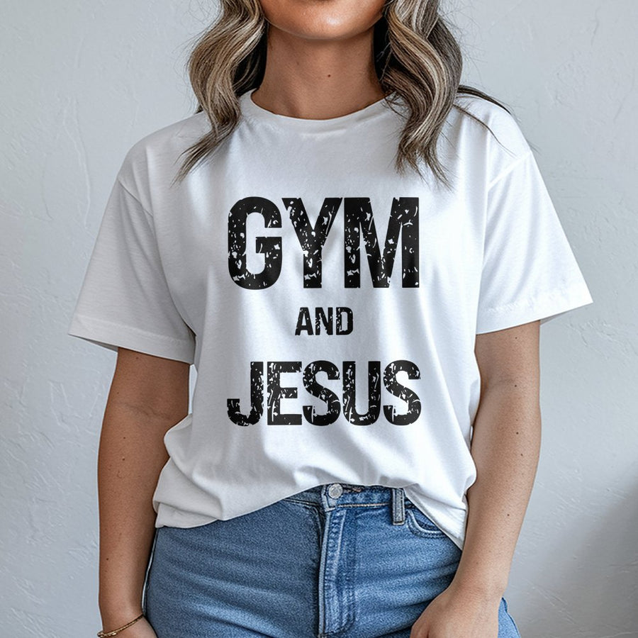 Gym and Jesus T-Shirt | Distressed Graphic Print | Premium Soft Cotton | Christian Bodybuilding Gift for Faith-Based Athletes