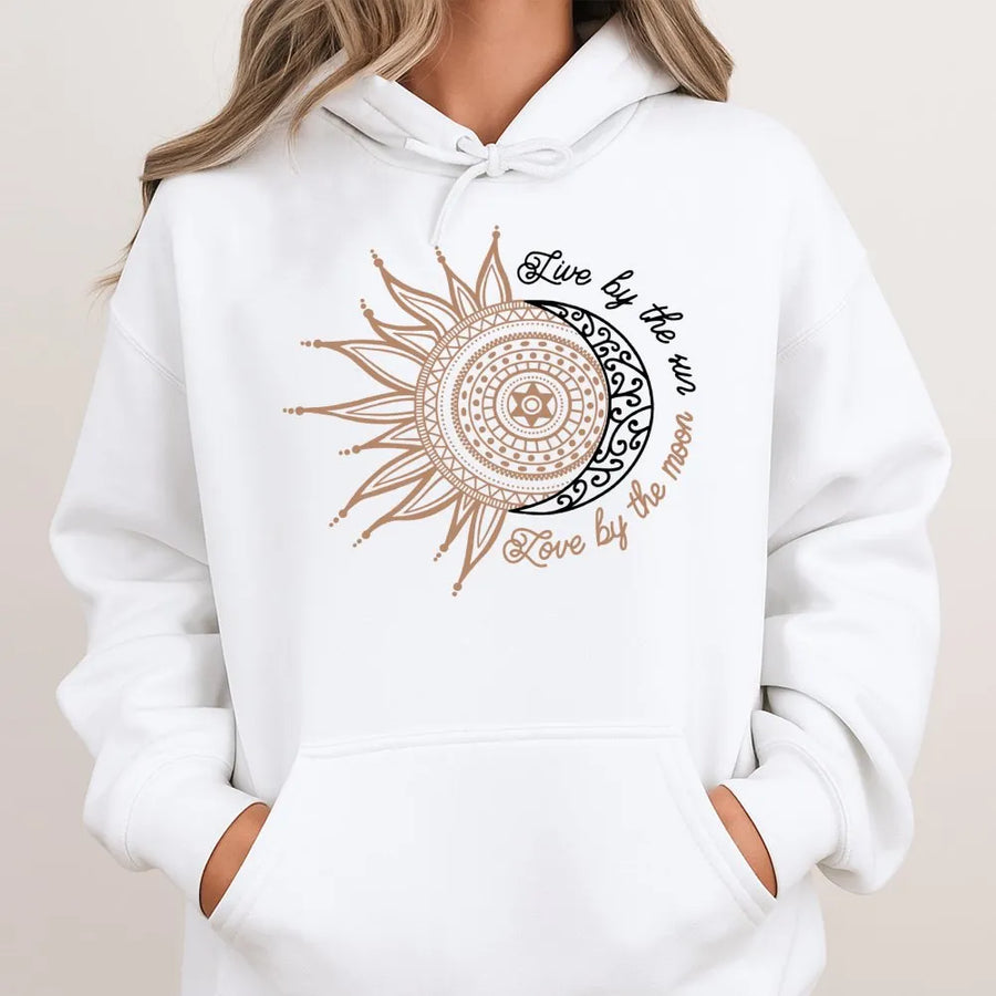 Sun and Moon Hoodie | Celestial Mandala Graphic Print | Premium Cotton Blend | Boho Aesthetic Gift for Her Spiritual Astrology Lover