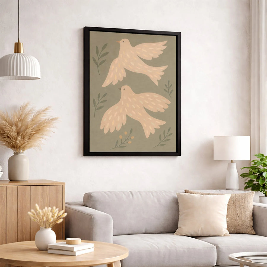 Boho Bird Wall Art | Flying Doves Botanical Print | 1.25-Inch Premium Gallery Canvas | Peaceful Living Room Decor