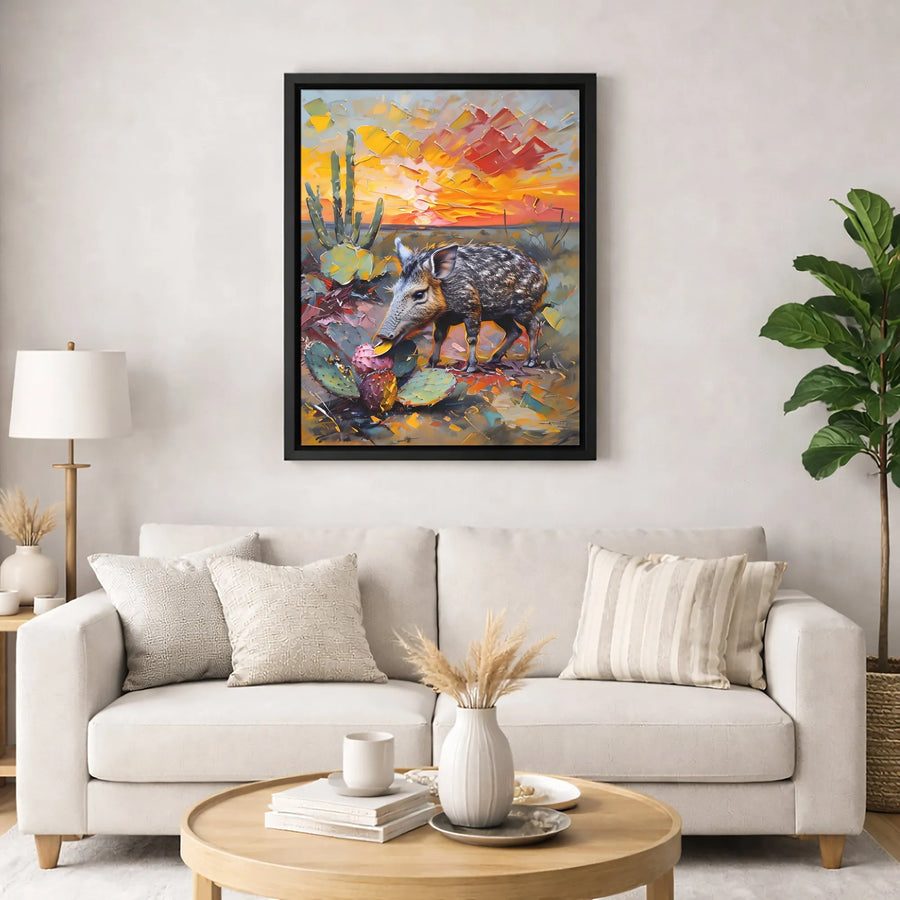 Javelina Wall Art | Desert Sunset Impasto Oil Painting Style | Premium 1.25" Gallery Canvas | Southwest Home Decor Gift