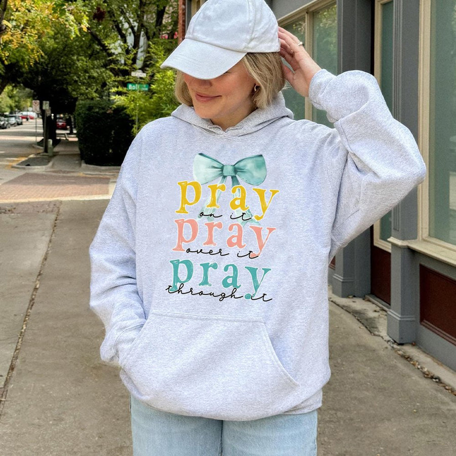 Pray On It Pray Over It Pray Through It Hoodie | Faith Based Inspirational Quote | Premium Cotton Blend | Christian Gift for Women and Men