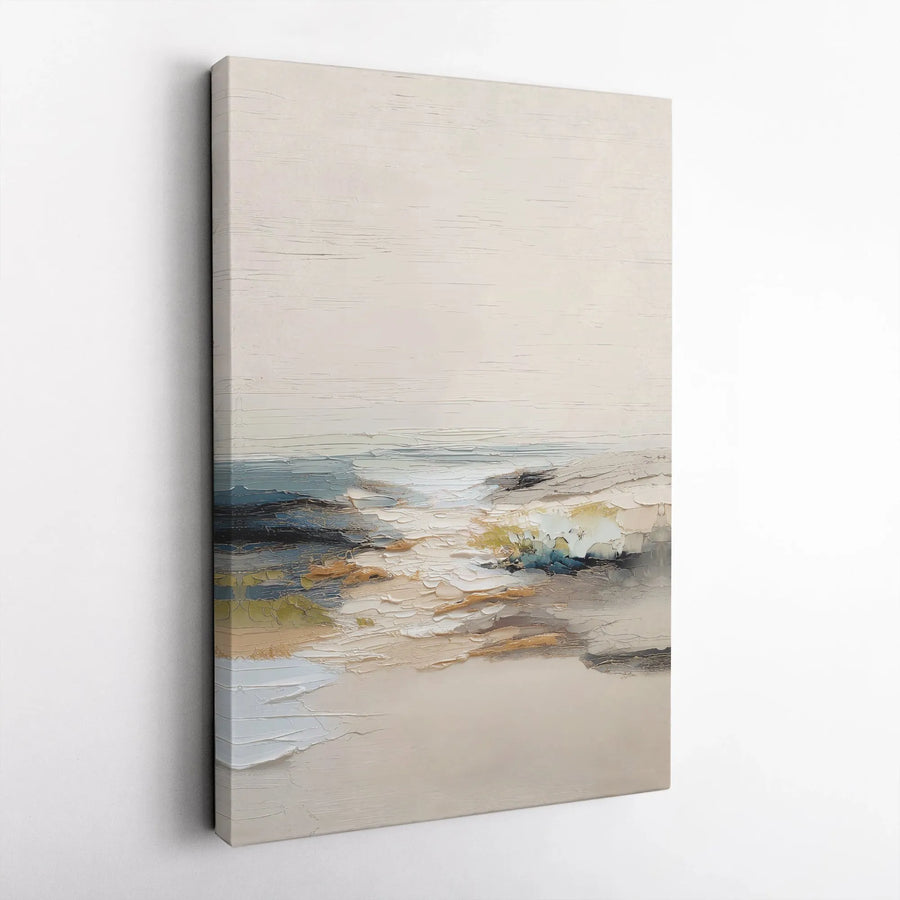 Abstract Coastal Landscape Vertical Canvas Print | Modern 3D Effect Textured Ocean Art | Premium 1.25 Inch Gallery Wrap | Minimalist Beach Decor Gift