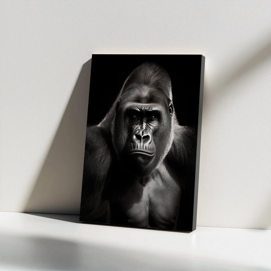 Silverback Gorilla Portrait Canvas | Intense Black and White Animal Wall Art | Premium Gallery Wrap Decor | Wildlife Home Office Gift